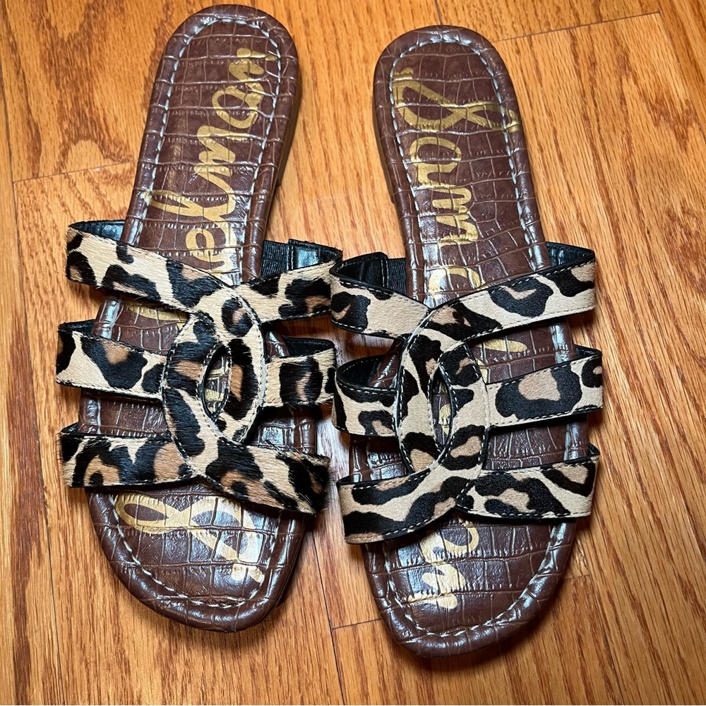 Sam Edelman Leopard Print Strappy Slide Sandals - Brown/Tan/Black - Picture 2 of 4